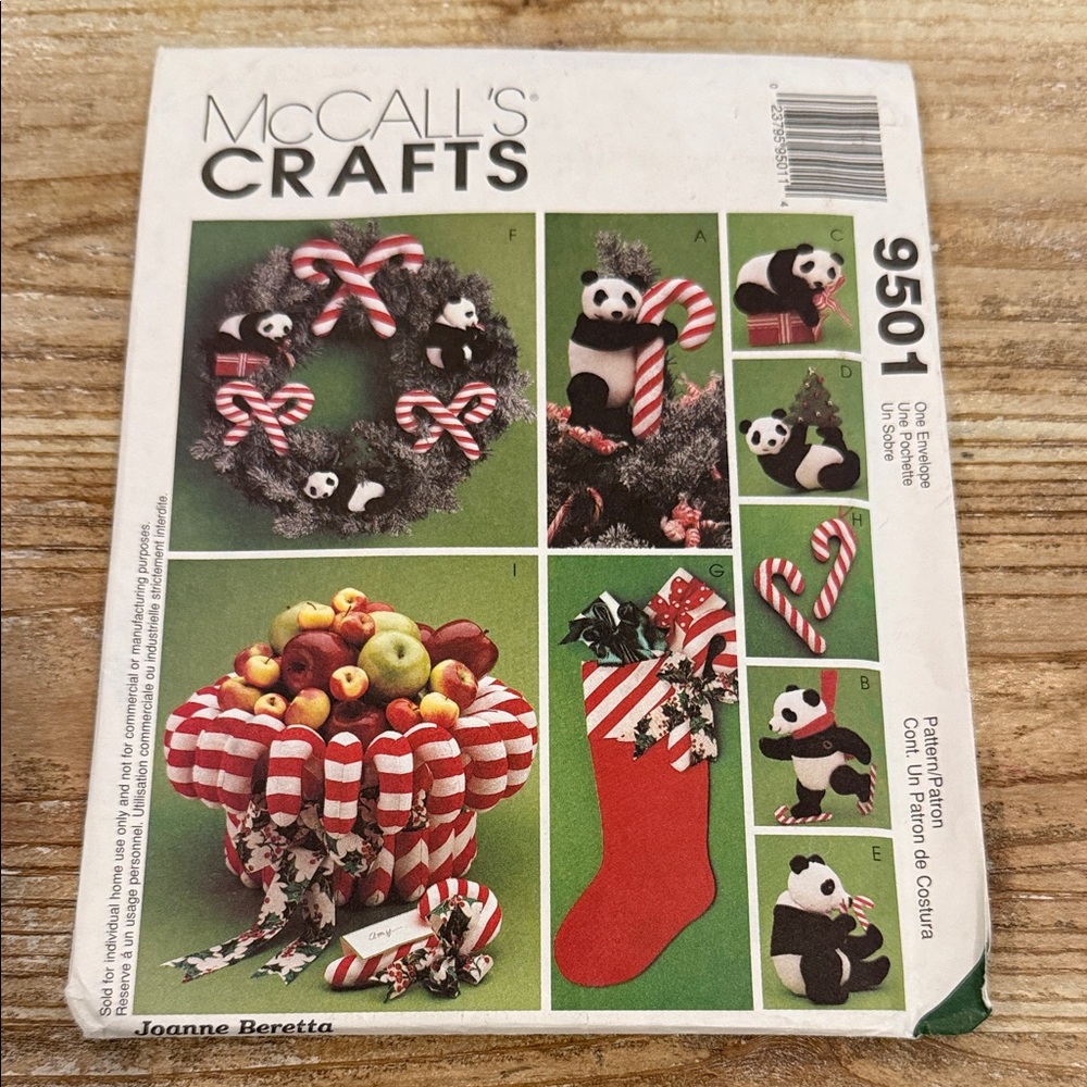 McCall's Crafts “Panda” Moniom Candy Cane Christmas Uncut Sewing Pattern 9501